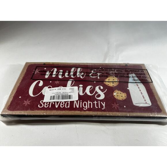 Christmas Decor Wooden Signs Set of 2 Cookies Milk Served Nighty Eat Drink Merry - Picture 1 of 9